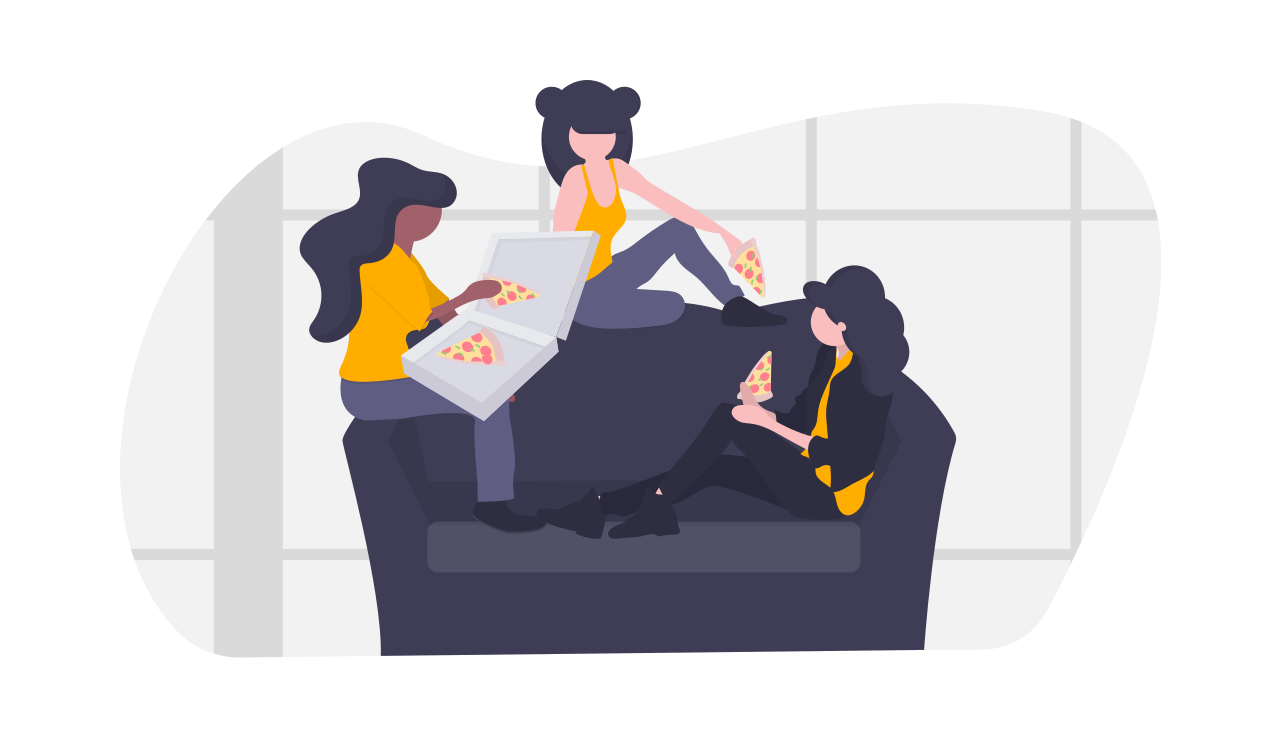 Drawing of people sharing a pizza Drawing of people sharing a pizza